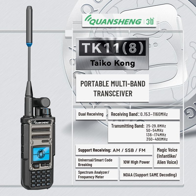 Walkie talkie multi-banda QuanSheng TK11(8) - 10W, alertas