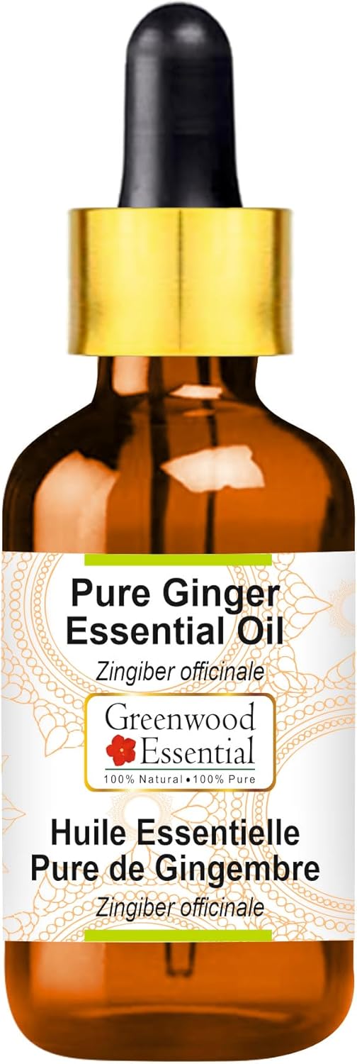 Greenwood Essential Pure Ginger Essential Oil (Zingiber officinale) with Glass Dropper Steam Distilled 30ml (1 oz)
