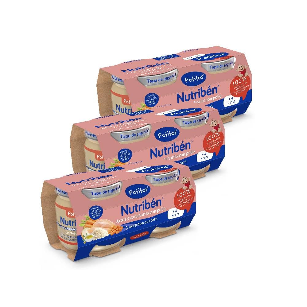 Nutribén Potitos Pollo con Arroz y Zanahorias, Desde 4 Meses, Pack 6 x 120g