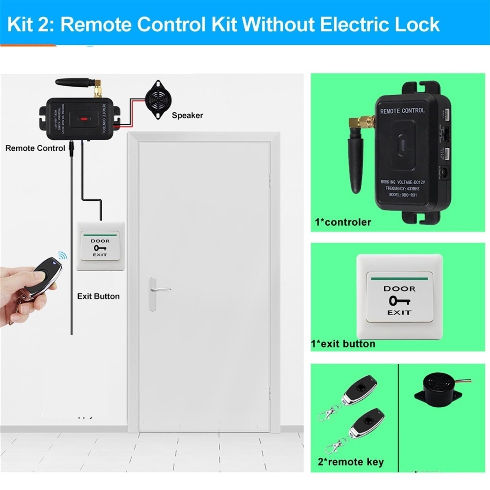 Contrôle d'accès, Kits de télécommande for système de contrôle d'accès complet avec alimentation, serrures électroniques, clé à distance, ouvre-porte(Kit 2)