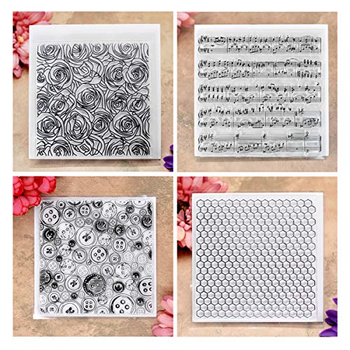 Kwan Crafts 4 Sheets Different Style Rose Honeycomb Background Clear Stamps for Card Making Decoration and DIY Scrapbooking