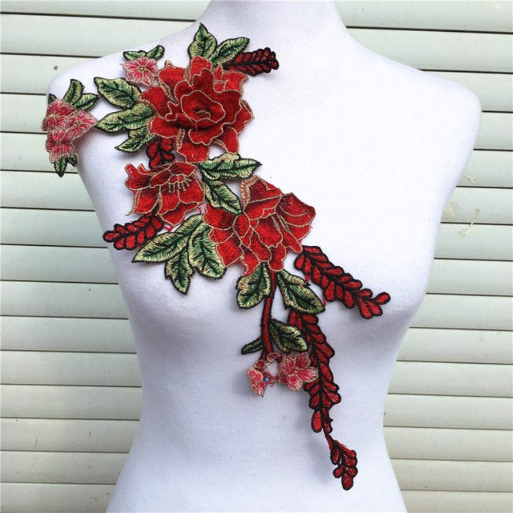Gwill 2 Toppe Ricamate 3D A Rosa Rossa – 20x42 Cm, Da Cucire O Stirare Su Jeans, Giacche, Borse