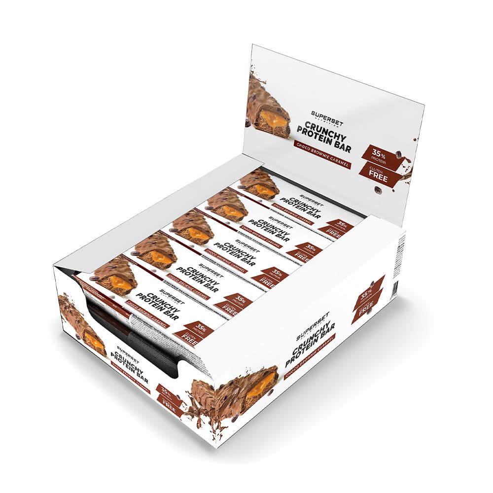 Superset Nutrition - Crunchy Protein Bar (15x60g) - Barritas Proteicas - Suave, crujiente y con un 36% de proteínas - Choco Brownie Caramelo
