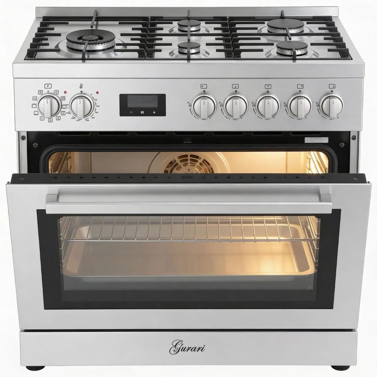 Gurari GCH E 818 X kuchenka gazowa ze stali nierdzewnej, 90 cm, 126 l, gaz ziemny, 4 kW, WOK, samoczyszczący, obrotowy szpikulec + okap kuchenny 90 cm AT 9455 N ECO, 1250 m³/h