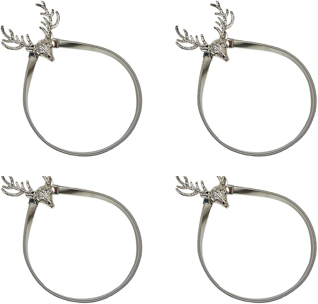 4PCS Metal Curtain Buckle, Metal Spring Curtain Belt Telescopic Curtains Straps Retro Home Decoration Metals Curtains Tiebacks for Home Offices (Deer Horn - Silver)