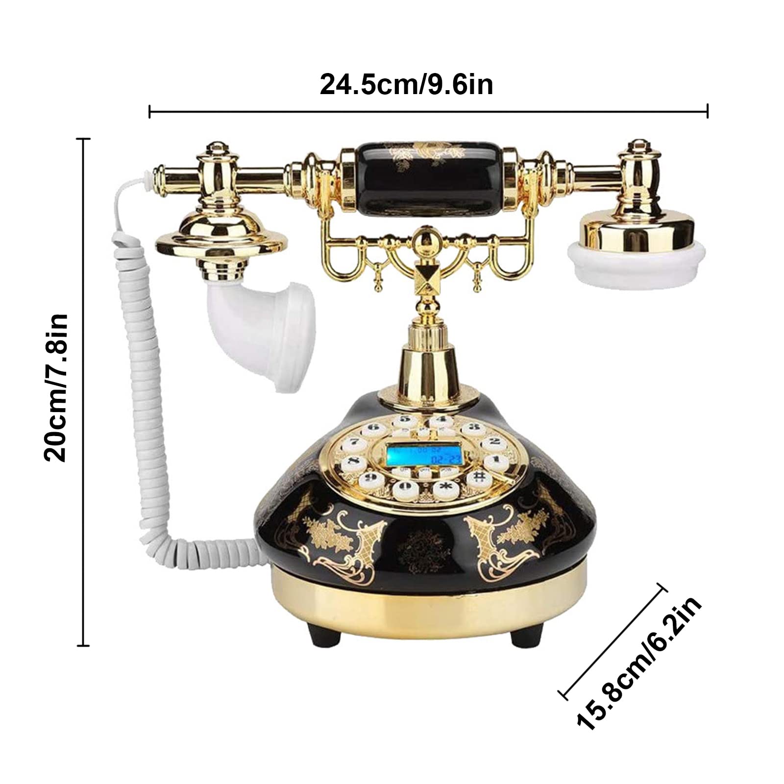 Téléphone Antique, Filaire Téléphone Fixe Home Decor de Bureau, Display yearmonthdayhour,Noir