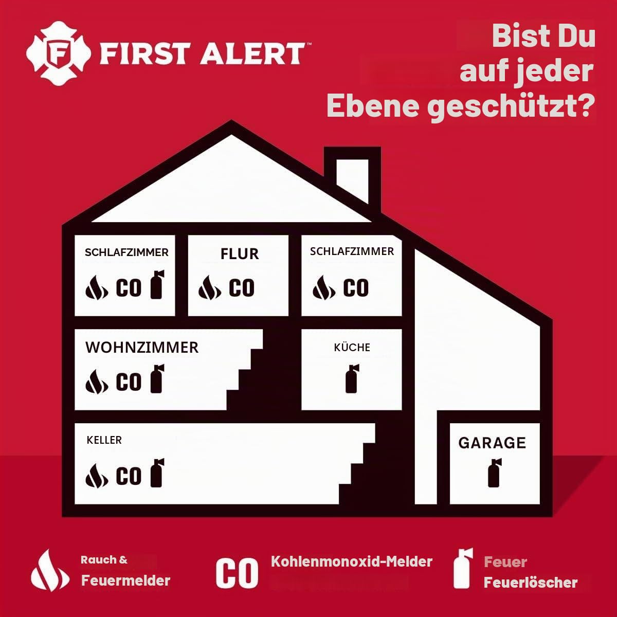 First Alert Zweistöckige Feuerleiter, 4,6 m, Stahl, rutschfest, Schwarz