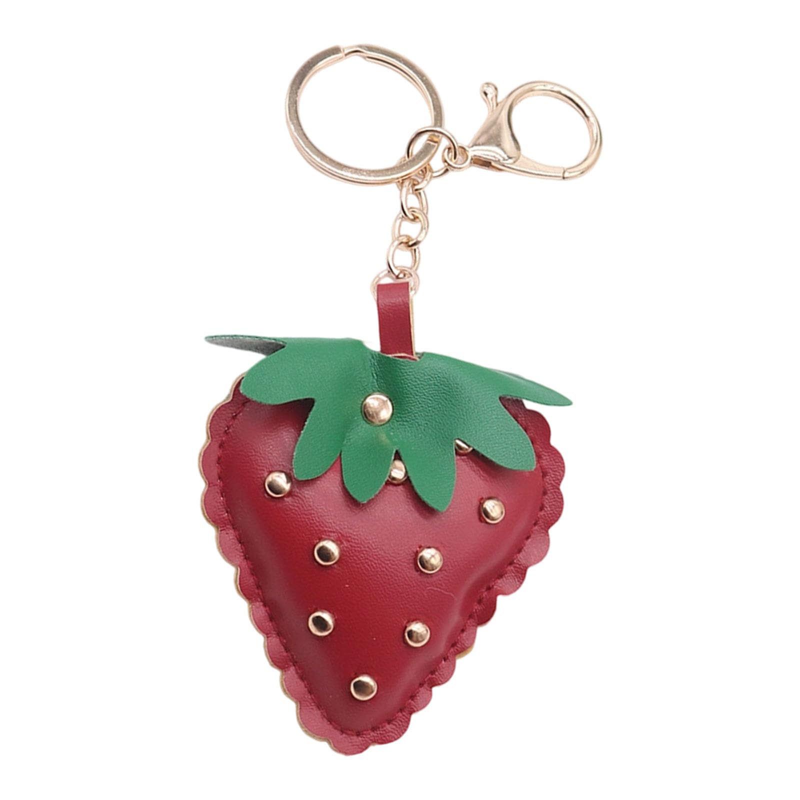 Tsophreniq PU Leather Keychain with Metal Studs and Strawberry Charm Fashion Metal Rings Accessory Stylish Keyring Stylish Alloy Holder
