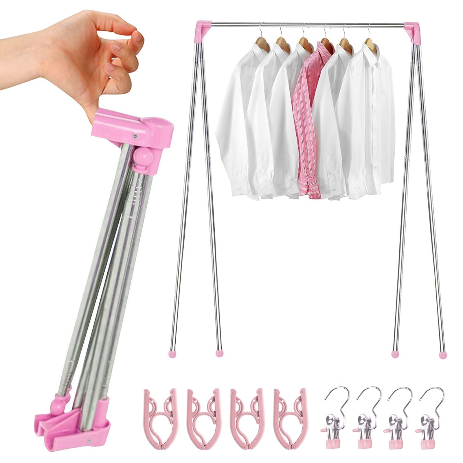 Raheem Portable Clothes Drying Rack Stainless Steel Foldable & Height Adjustable (34-70 cm) with 4 Folding Hangers