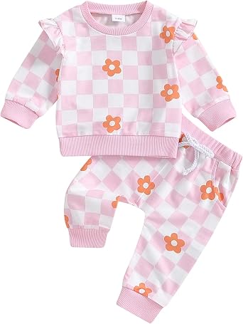 Toddler Baby Girl Fall Outfit Daisy Print Long Sleeve Sweatshirt with Elastic Waist Pant 2 Pcs Baby Girl Winter Set
