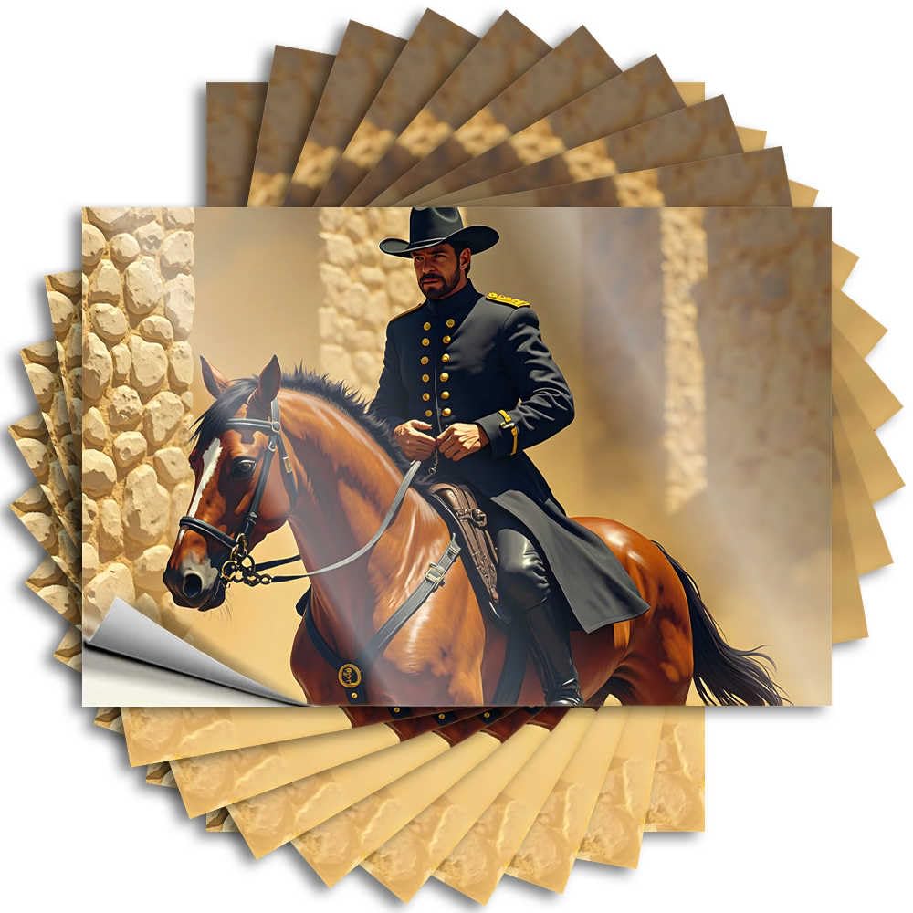 Rider in Historical Uniform On Horseback Amidst Stone Structures Home Decor Men Positive - Tattoo Water Waterproof Decal(6X9CM)
