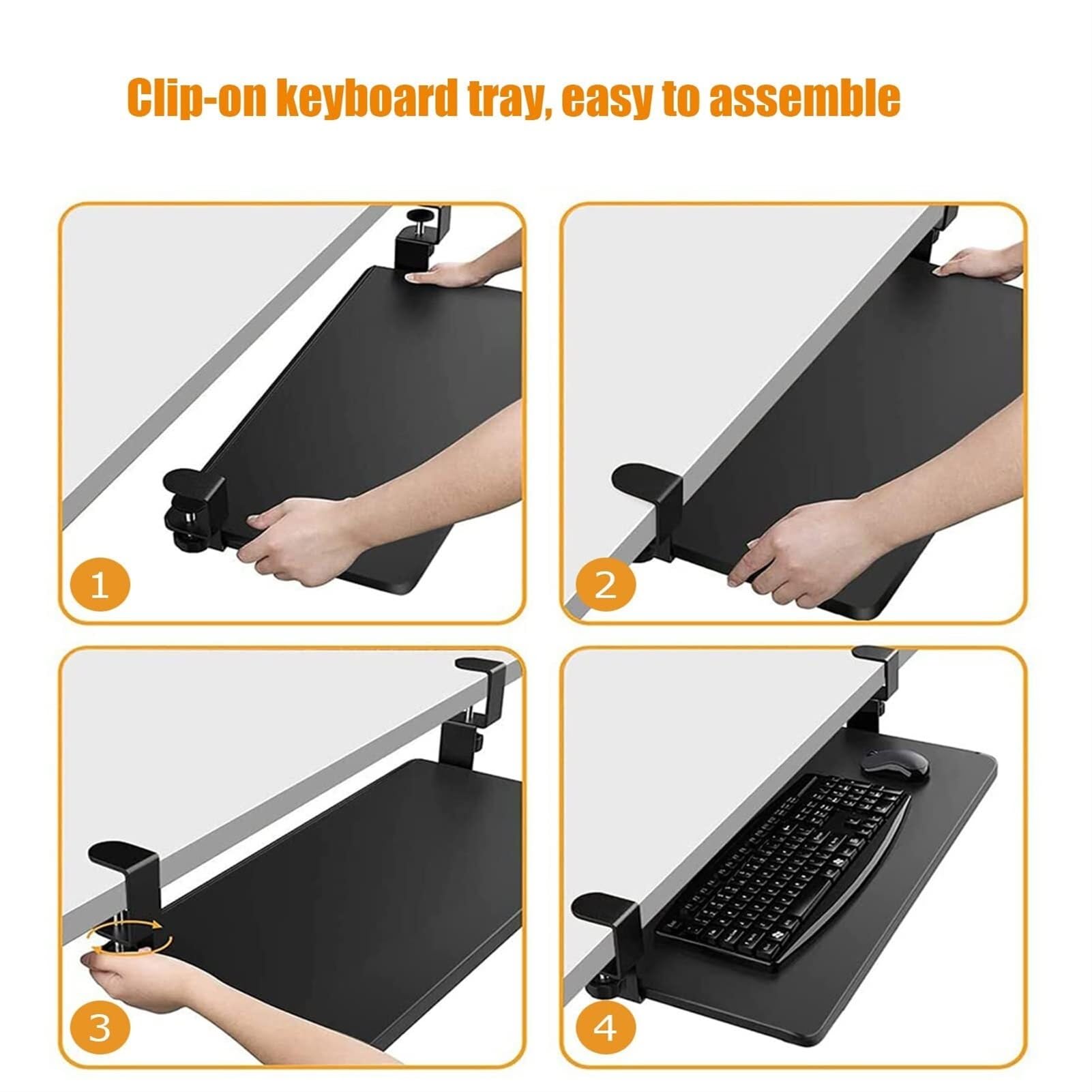 Bandeja ergonómica deslizante para teclado debajo del escritorio con reposabrazos, estante de fácil instalación, ahorra espacio para oficina en casa, se adapta a la mayoría de escritorios, perfecto