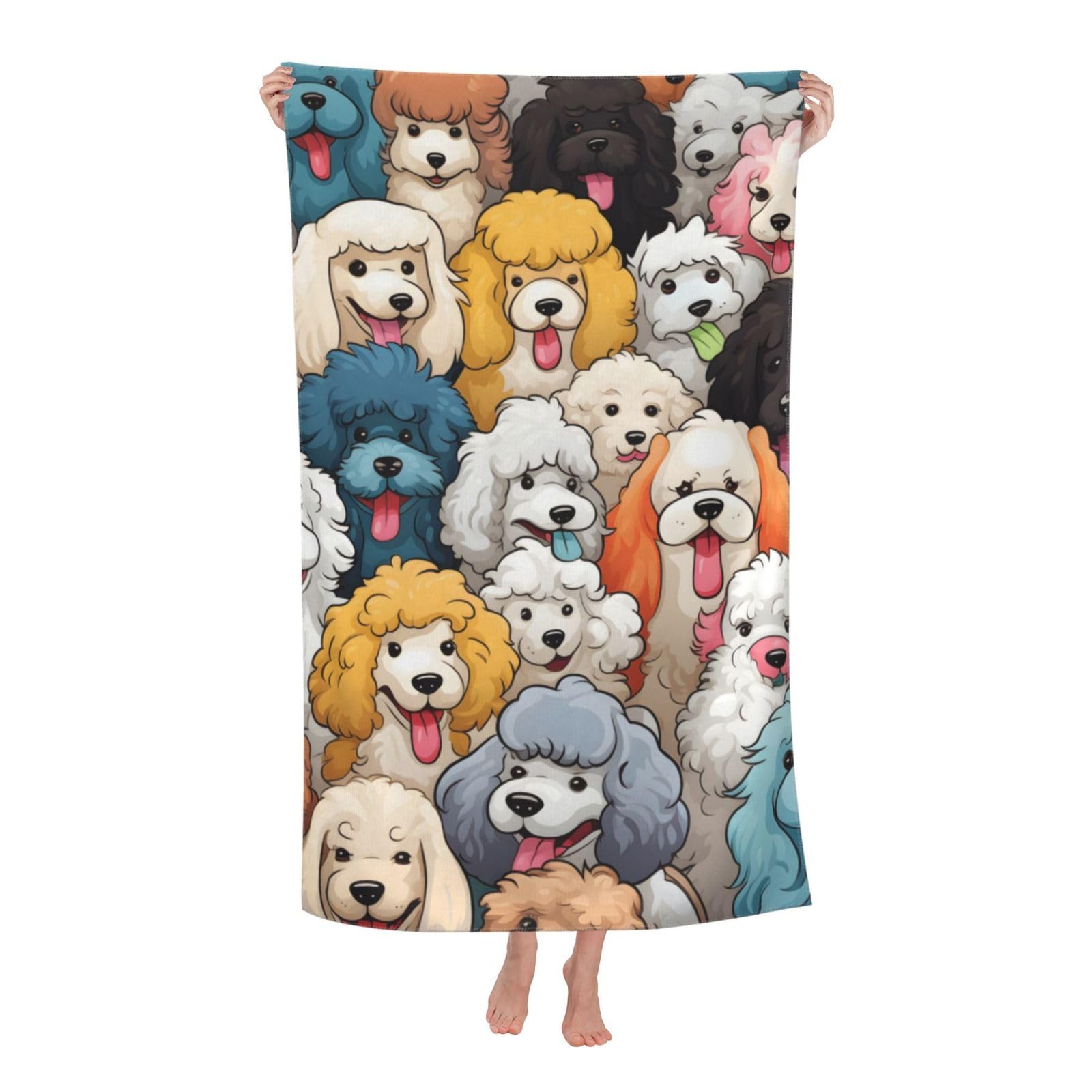 Toalla de playa con diseño de caniche de perro, toalla de baño de microfibra sin arena, ultra suave, de secado rápido, toalla absorbente, toalla ligera, regalo para decoración de baño al aire