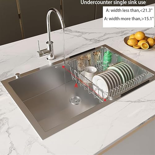 Miniatura 3 de ESBOLM Escurridor de platos de acero inoxidable para fregadero de cocina con función de secado expandible, escurridor de platos duradero de acero