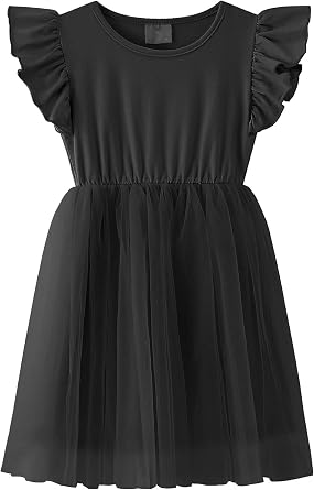 Girls Tutu Dress Casual Tulle Summer Solid Color Ruffle Sleeve Dress