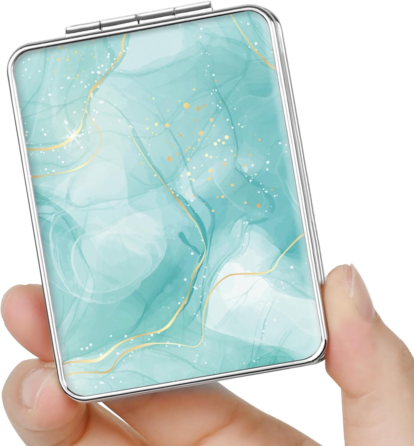 Pocket Mirror, Small Travel Mirror with Magnification, Portable Double-Sided Magnifying Cosmetic Mirror for Daily (Beautiful Marble)