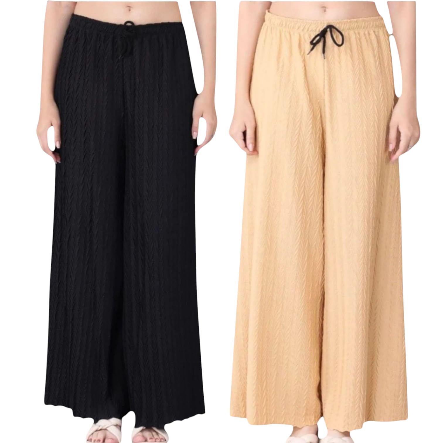 Women Wide Leg Palazzo Pants Combo Pack of 2 |Trousers for Women | Loose Fit Textured Palazzo Pants for Women & Girls | Casual Lounge Travel Wear-picture-29