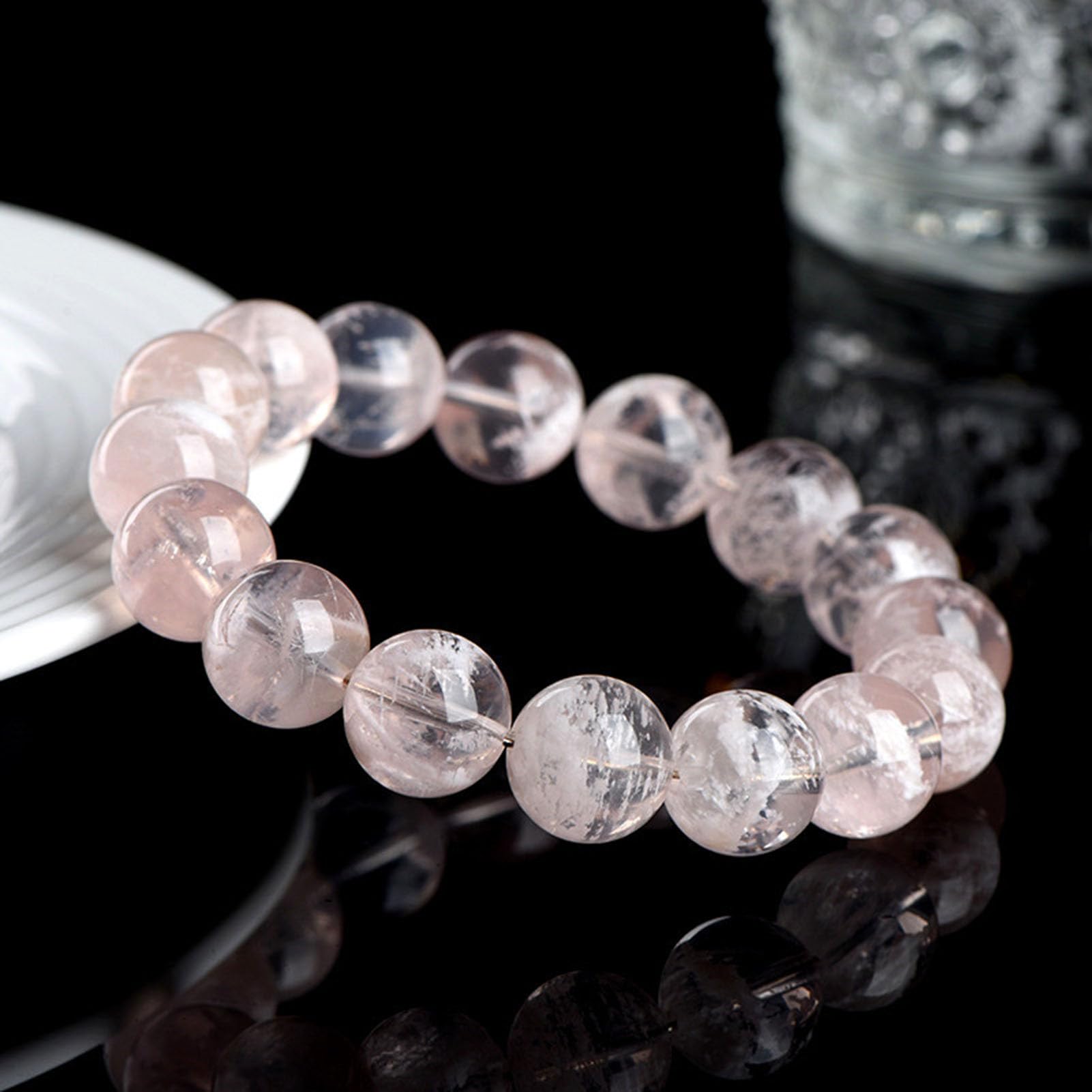 Pulsera elástica de Piedras Preciosas de Cuarzo Fantasma Rosa Natural, Pulsera Hecha a Mano de Cuarzo Rosa, para Amor, energía Positiva, meditación Unisex, Yoga para Equilibrio,7a,8MM