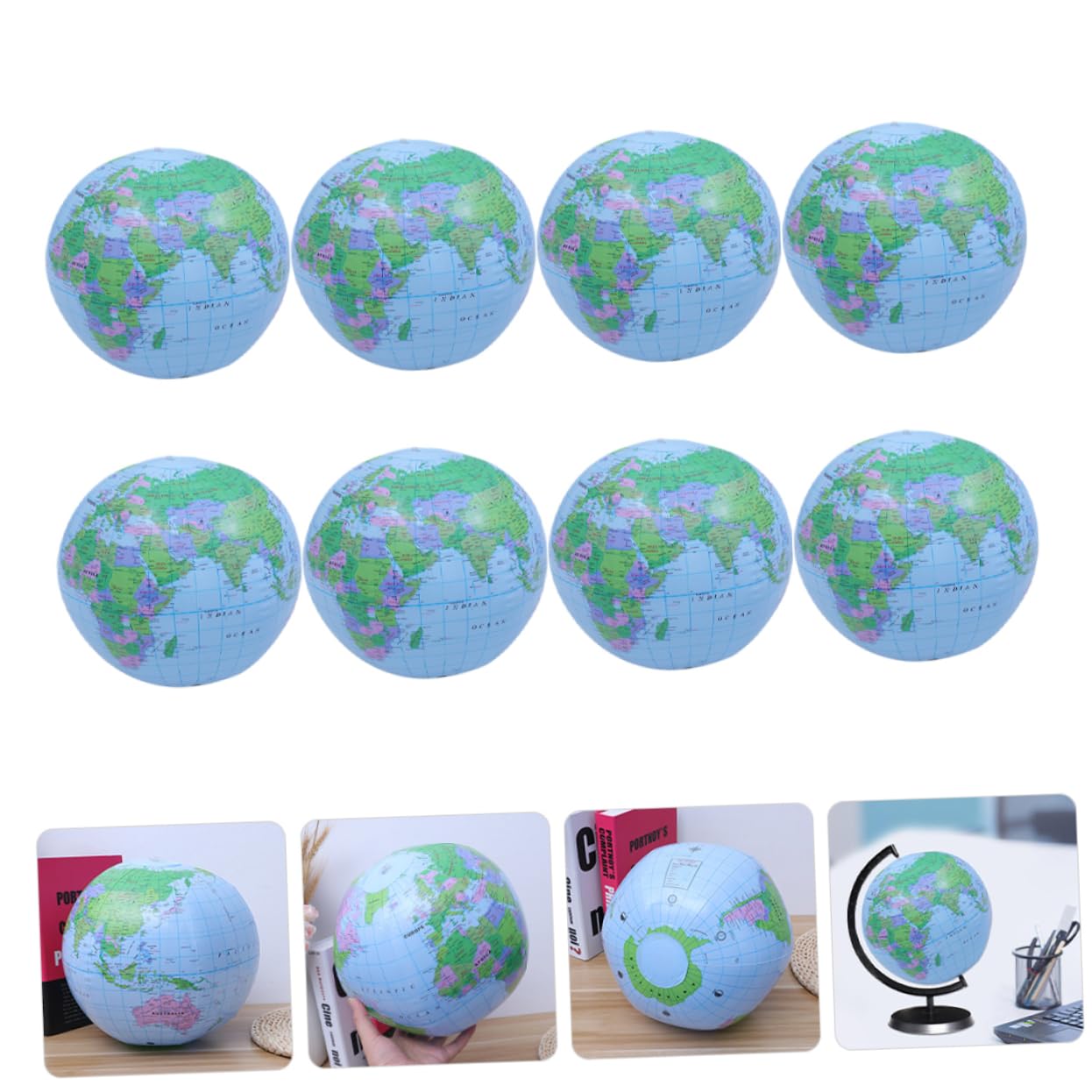 BESPORTBLE 8pcs Inflatable Beach Globe Shaped for Pool Party Fun Educational Safe and for Summer Activities and Outdoor Games