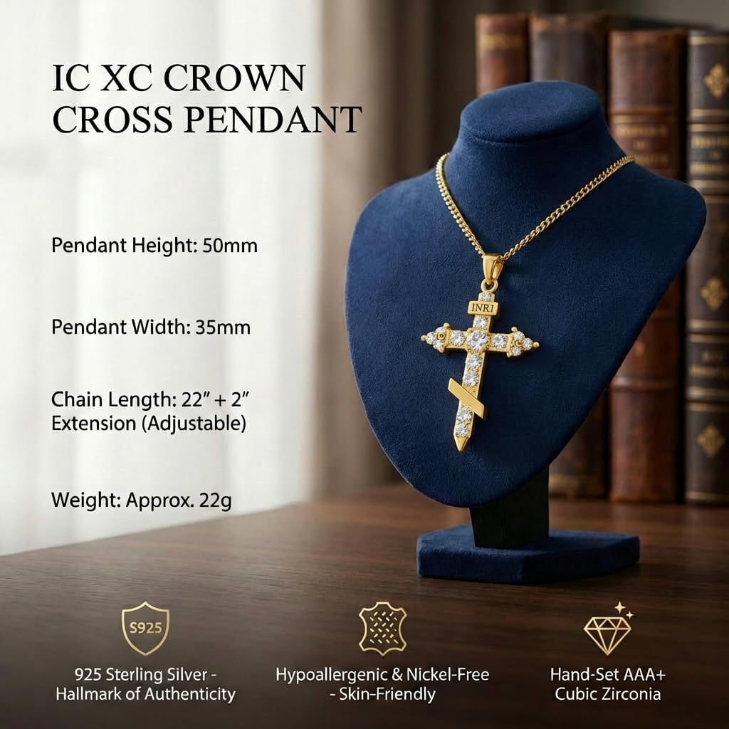 14K Gold Plated Orthodox Cross Necklace for Women Men, 925 Sterling Silver Pendant, Russian Orthodox Faith Jewelry for Birthday Gifts Daily Wear Parties 18"-20" Adjustable, Come with Box