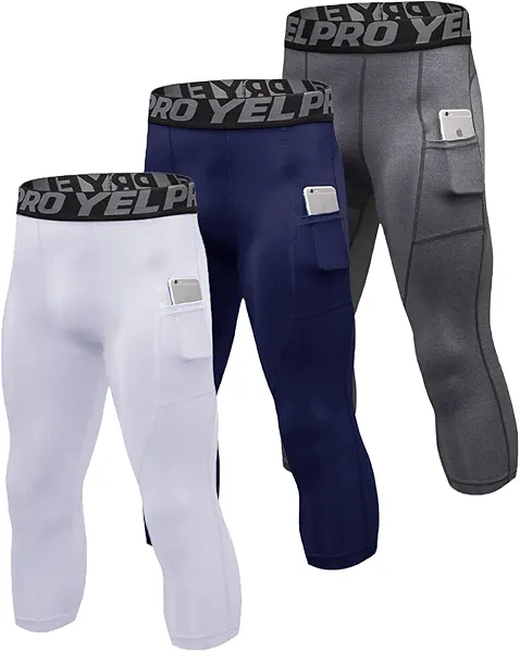 3/4 Pack Men's Compression Pants 3/4 Workout Dry-fit Baselayers Underwear Sport Tights Running Athletic Leggings Capris