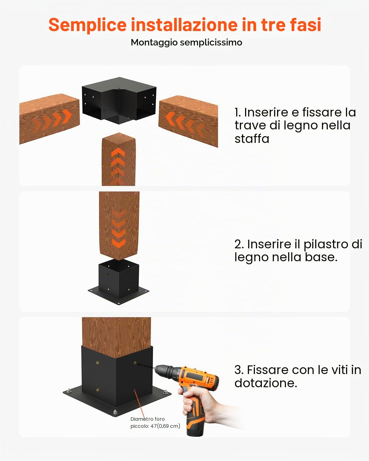 VEVOR Kit Staffe per Pergolato, ca. 101,6 x 101,6 cm Adatto per 92 x 92 mm, Staffe Angolari Resistenti a 3 Vie, Kit Base per Pali in Legno, Travi in Legno di Facile Installazione per Gazebo, Baita