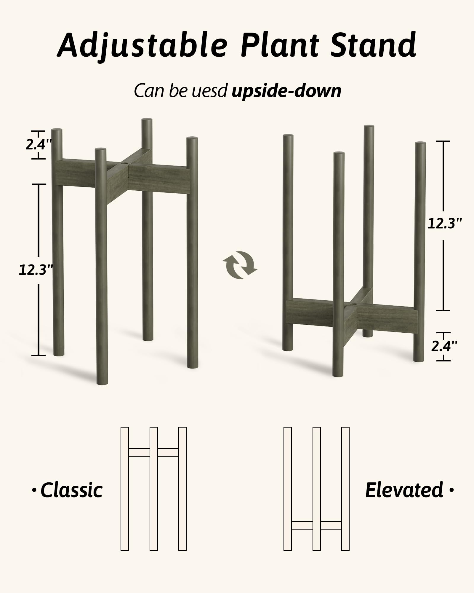GENTINGBRO Support de plantes réglable en bambou pour intérieur de 20,3 à 30,5 cm, petit support de plante haut pour plantes d'intérieur, support de plantes à un seul sol, pour salon, balcon, chambre