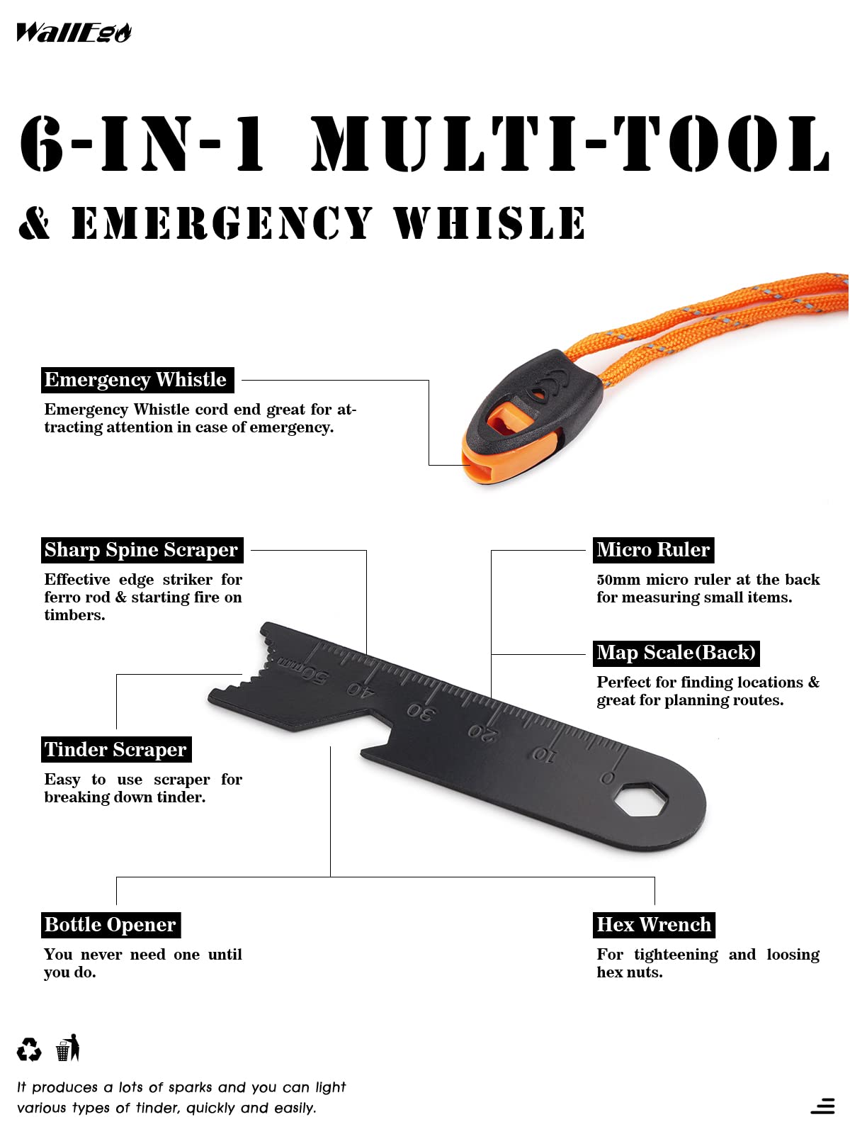 WallEgo Flint and Steel Kit, Magnesium Survival Wooden Handle Firesteel Fire Starter, Flint Striker Multi Tool Outdoor Emergency Survival Tool for Travelling Camping Hiking - Image 4