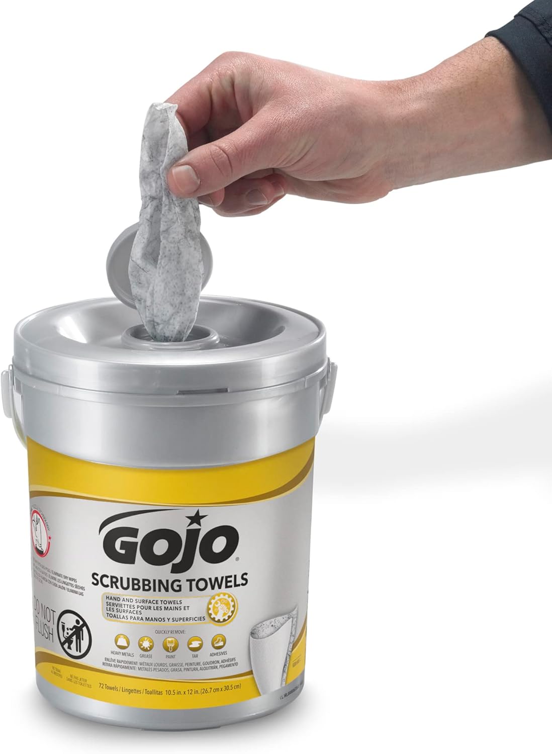 GOJO Hand and Surface Scrubbing Towels, Fresh Citrus Scent, 72 Count Heavy Duty Scrubbing Towels Canister (Pack of 6) - 6396-06