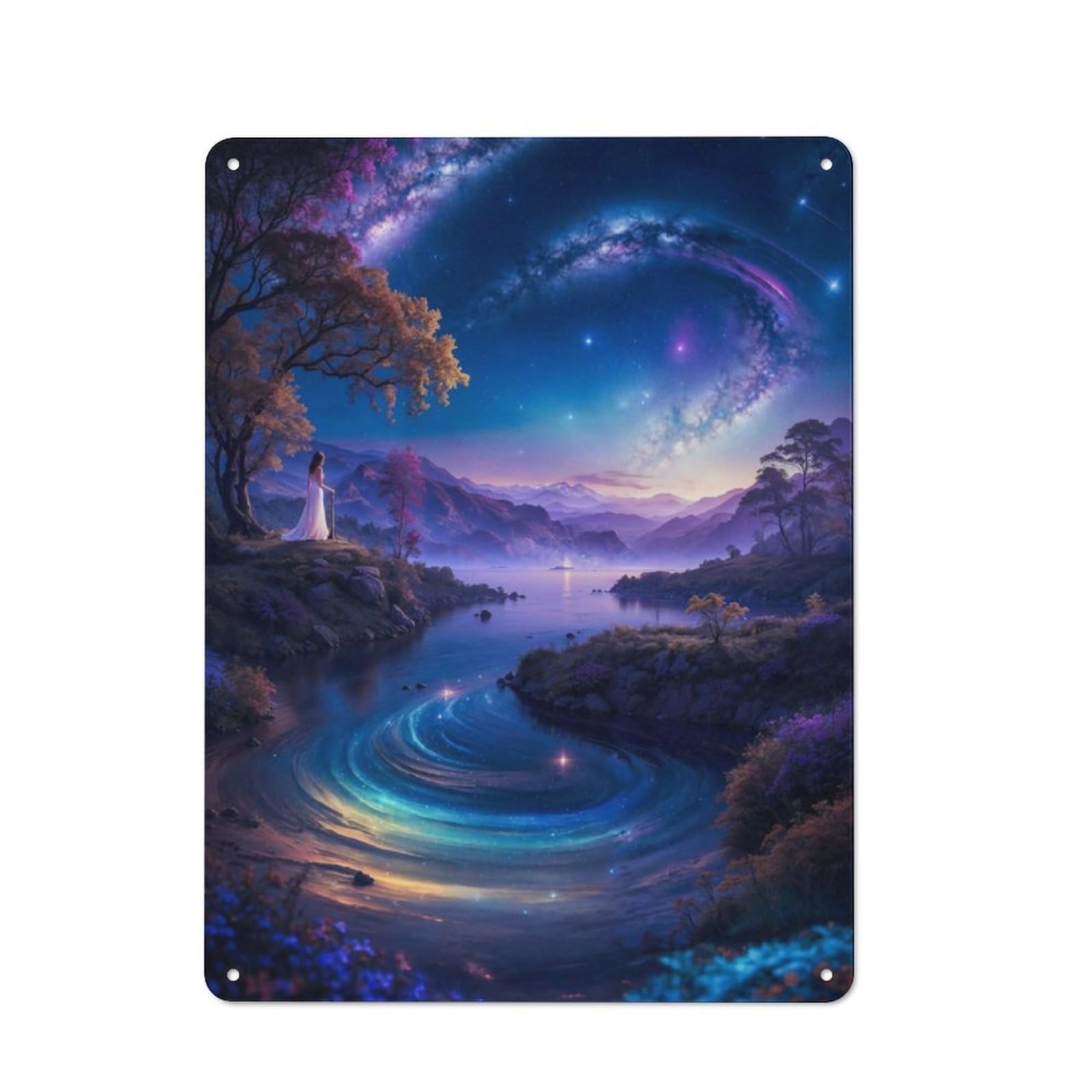 Junmoney Neon Space Landscape Retro Metal Plaque 40X30cm For Lounge Or Reading Corner, Winter Wall Decor For Reading Corner Decorators