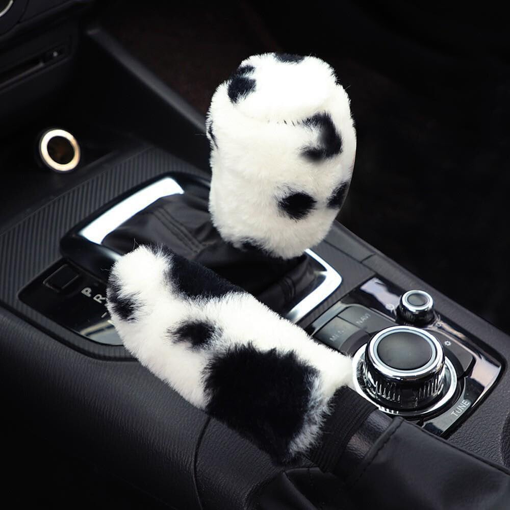 Coprivolante Peluche Set,DBAILY 3 Pcs Coprivolante Auto Antiscivolo Coperchio Freno a Mano Coperchio del Cambio per Auto Accessori Interni (37-39cm) (Nero