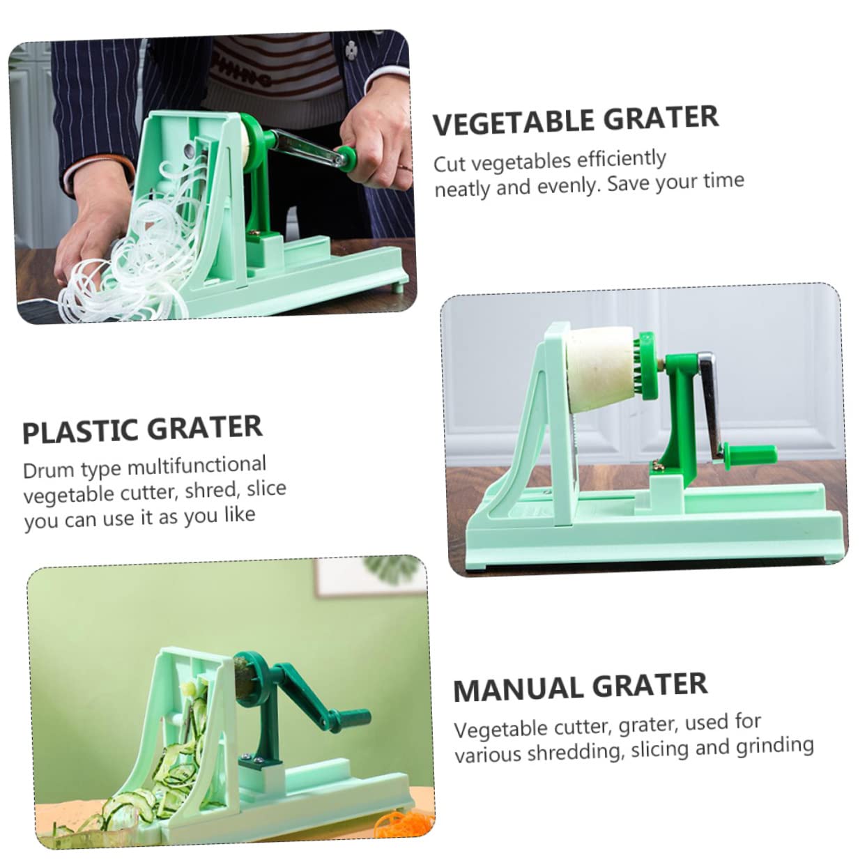 Zerodeko Rallador De Verduras Multifuncional Hogar De Plástico Manual Para Cocina y Preparación De Comidas Función De Rallar y Cortar