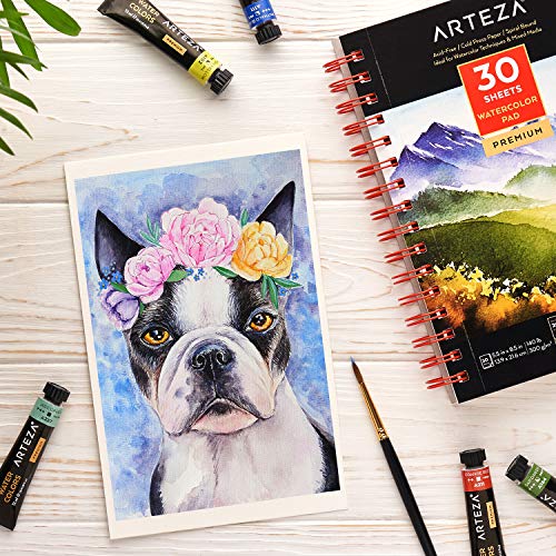 Arteza Premium Watercolour Paper Pad, 3 Pack, 90 Sheets, 13.9 X 21.6 Cm, Spiral Bound, 300Gsm Watercolour Paper, Cold-Pressed, Acid-Free, Art Supplies For Watercolour Techniques And Mixed Media #TOP4
