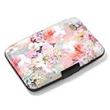 Aluminuml Credit Card Holder, Mini Credit Card Wallet RFID Blocking Slim Metal Hard Case for Women Men, Pink Flower
