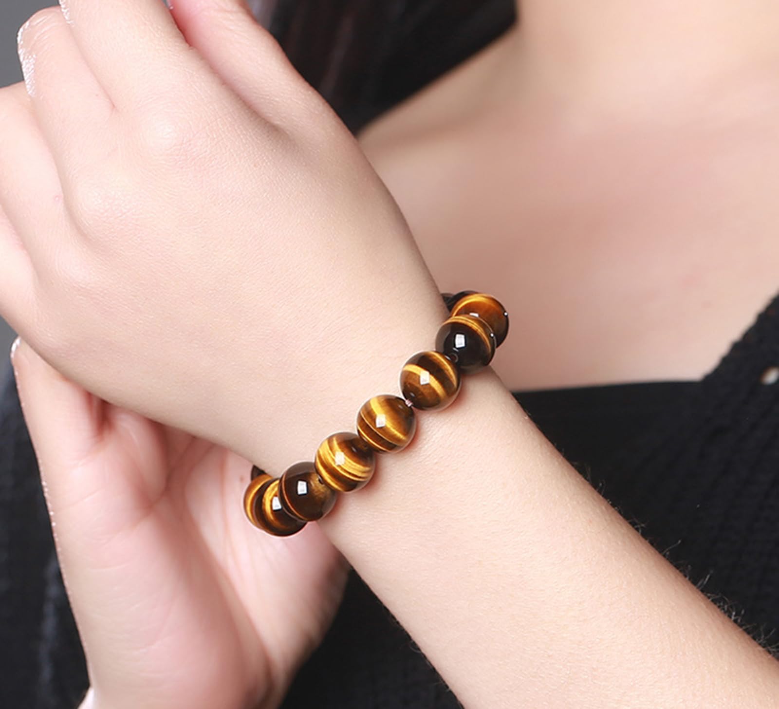 Pulsera de Piedras Preciosas de Cristal Natural Cuentas de Cuarzo con energía curativa | Pulsera elástica Artesanal para Mujeres, Hombres y Adolescentes,14mm