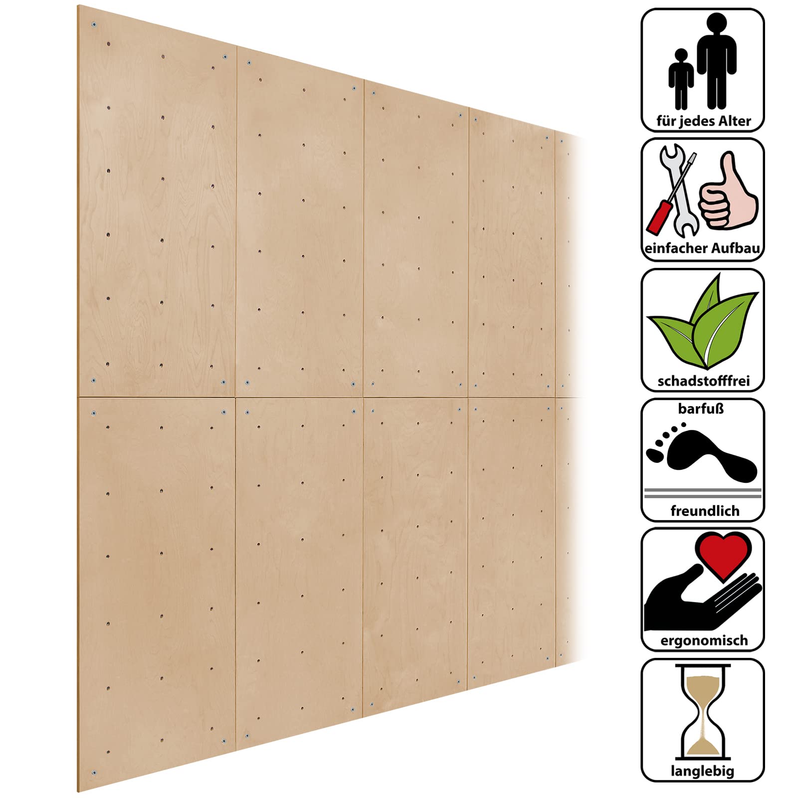 ALPIDEX Kletterwand ab 1,44 qm in Natur/Weiß/Braun inkl. Befestigungsmaterial und Einschlagmuttern, unbegrenzt erweiterbar Kinder Erwachsene