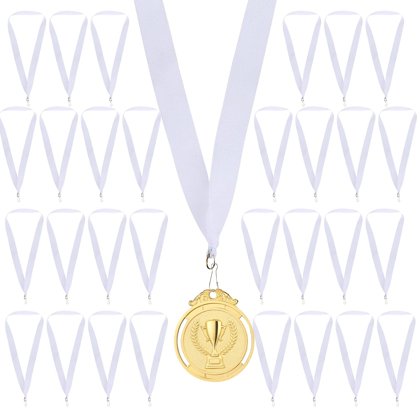 GeeRic 30 Piezas Cinta de Cuello para Medallas,Cintas para Medallas Cordones Medallas Rayas Cintas para Competiciones Reuniones Deportivas Fiesta（Blanco）
