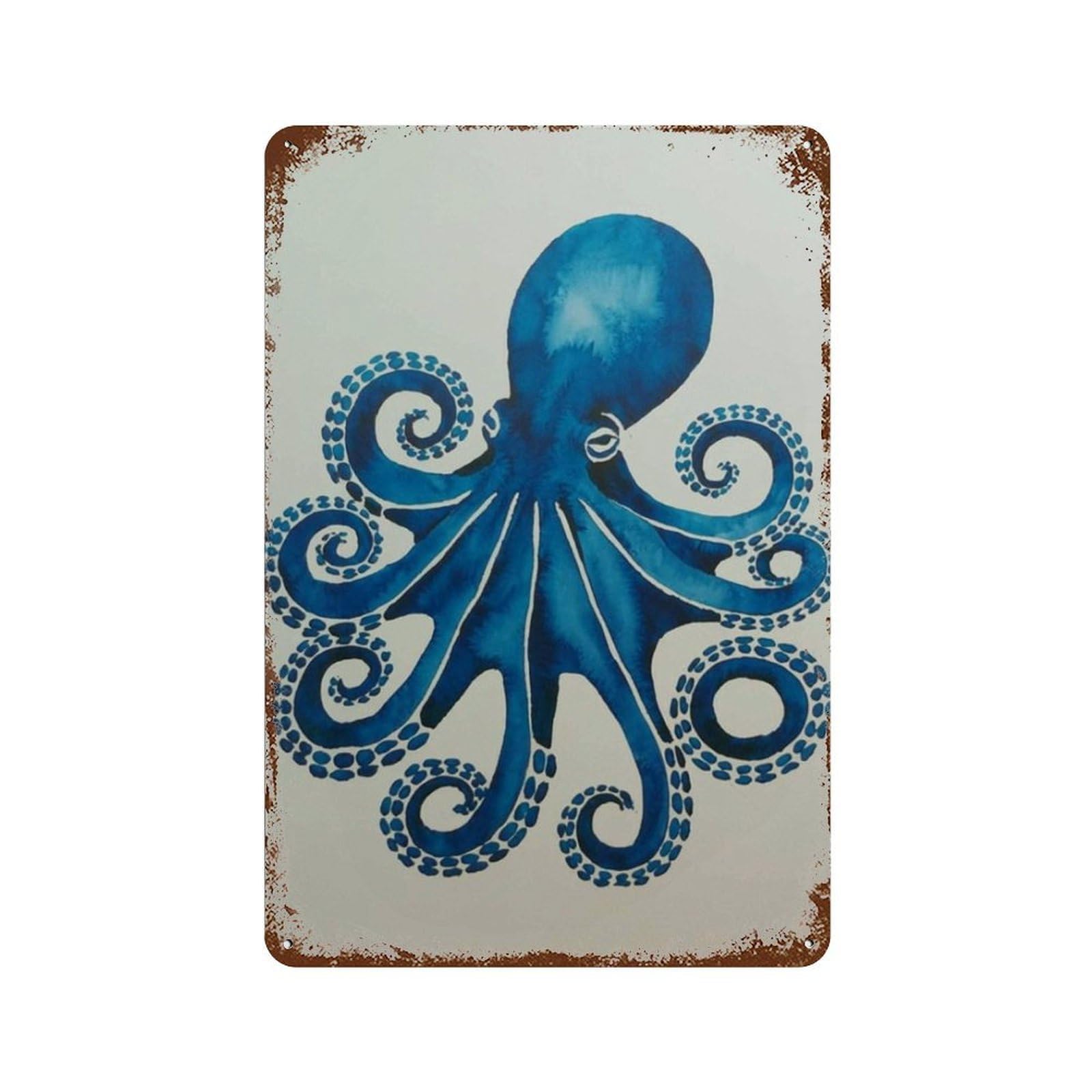 xiaoxiaoshen Blue Octopus – Coastal Ocean Animal Work Nautical Marine Life Painting Sea Creat Wall Decor Art Metal Tin Poster Modern Home Decor Art Home Bar Shop Decorations Vintage Sign 30x20cm