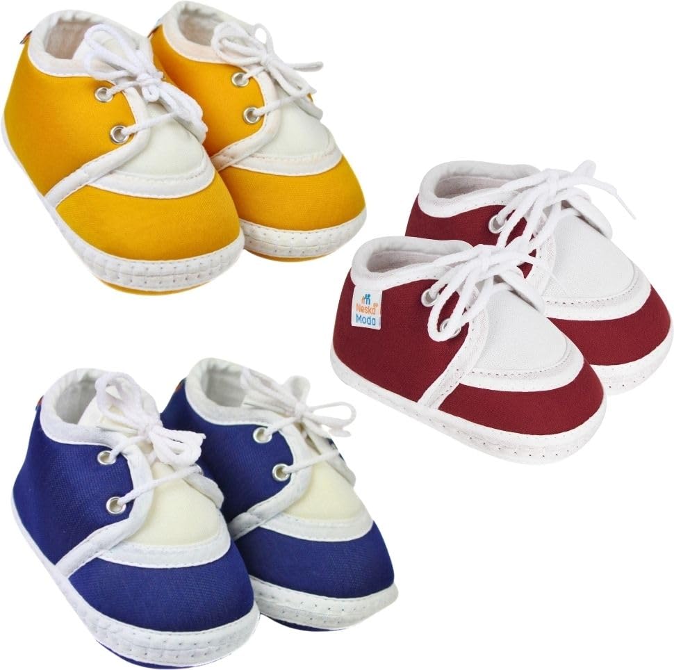 neska moda 6 To 12 Month 3 Pair Combo Skin Friendly Soft Cotton Lace Shoes/Booties (Maroon,Turmeric,Navy Blue)-BT80andBT2162andBT2161-picture-18