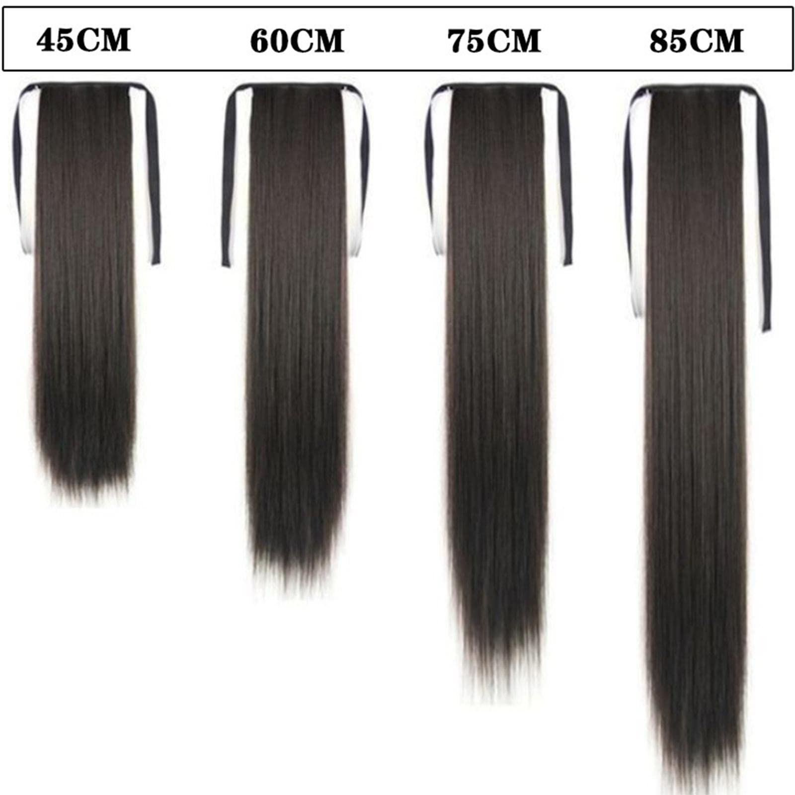 Extension de Queue de Cheval Longue Lisse avec Cordon Faux Postiche Noir Perruque Synthétique Fibre Résistante à La Chaleur Fixation Par Pince Confort, 75CM