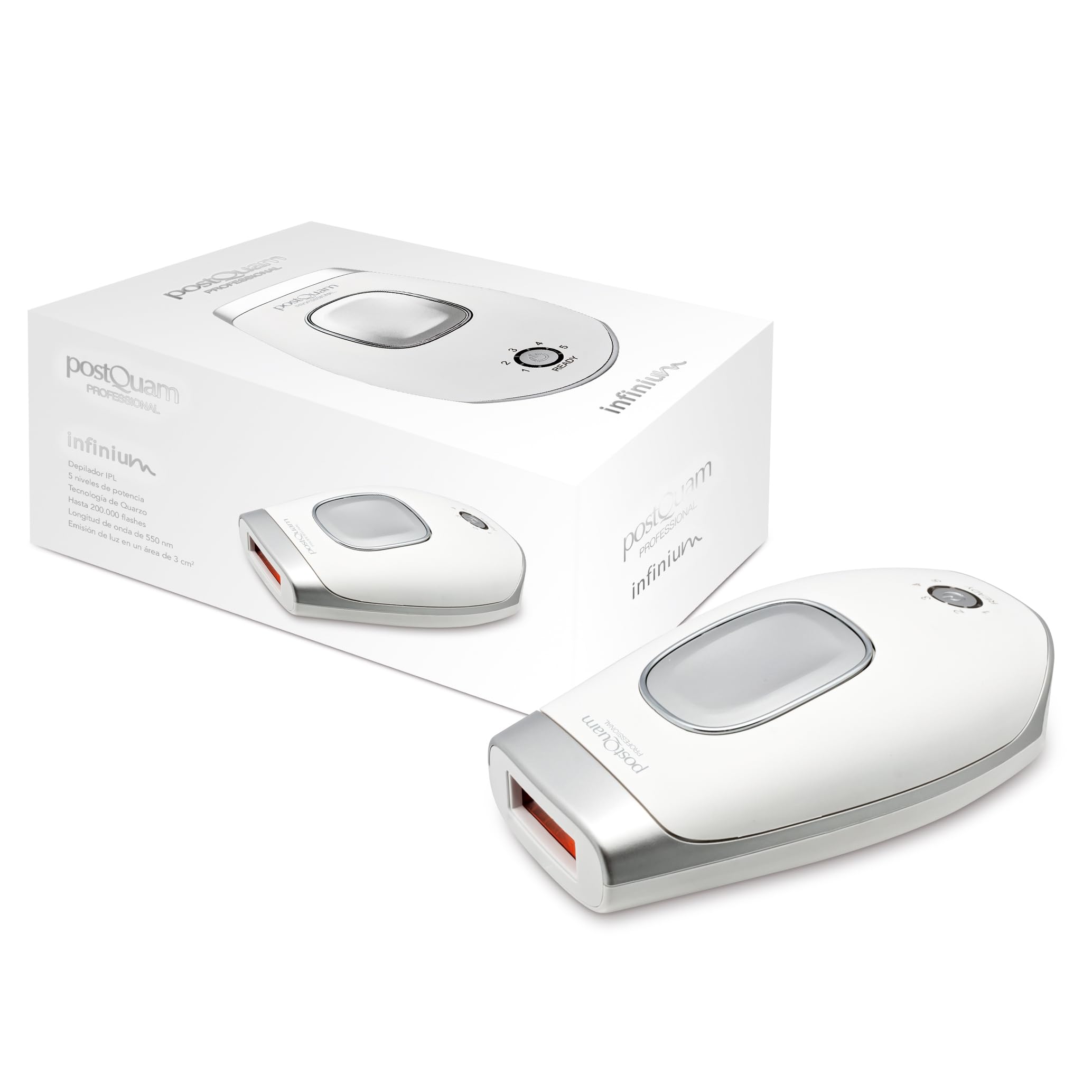 Postquam - Depilador Láser Portátil Infinium - Tecnología IPL con 5 Niveles de Potencia, Multidisparo - Depiladora Corporal con Lámpara de Cuarzo y Agarre Ergnómico - Área de Tratamiento 30 x 10 mm