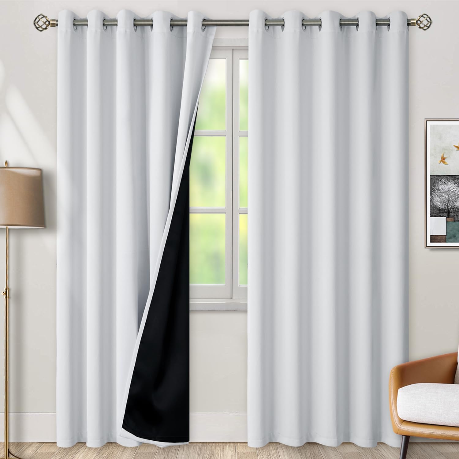 BGment Greyish White 100% Blackout Curtains for Living Room 84 Inch Length 2 Panels, Thermal Insulated Full Light Blocking Energy Save Window Drapes for Nursery Bedroom Darkening, 60 Inch Wide Each