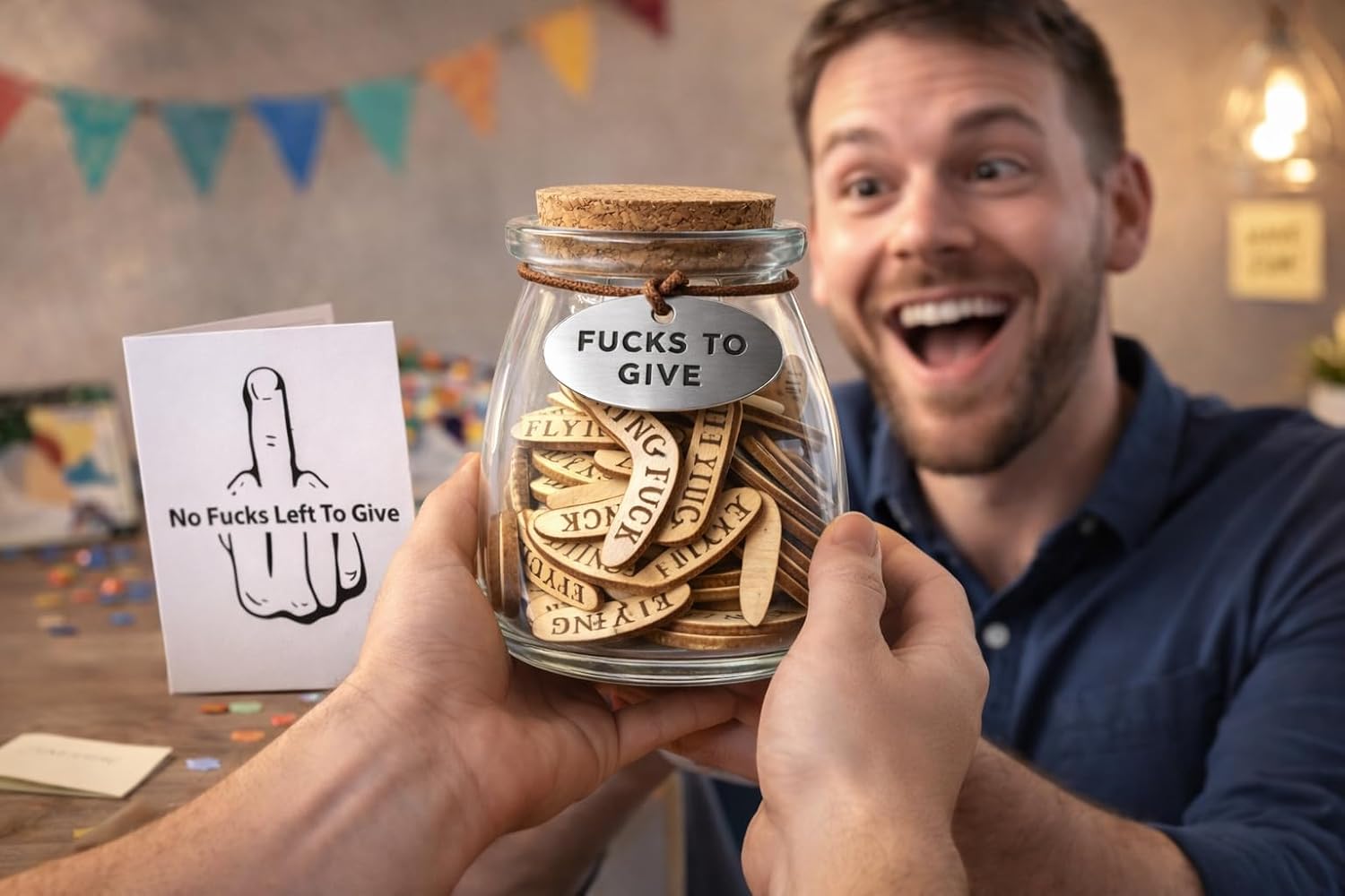 Funny Coworker Gift – Gag Desk Decor Jar, “No Fucks Left to Give” with Flying Wooden Cutouts, Sarcastic Office Present for Retirement, Leaving Job image 3