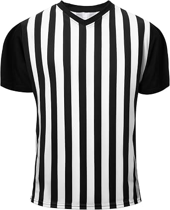 Skicuff Mens Referee Shirt V Neck Umpire Jersey Black Short Sleeve Ref Shirt Costume for Men Football Soccer