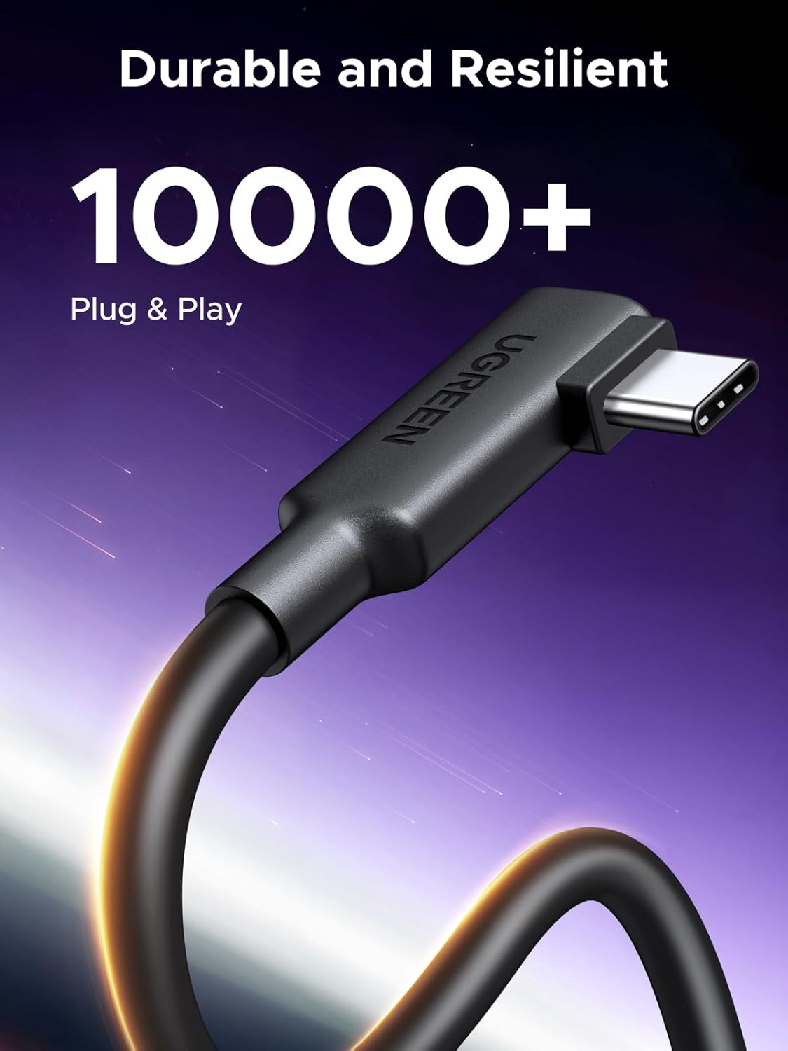 UGREEN USB 3.0 to USB-C Cable, Right Angle Cable for Oculus Quest 2/3 Link Cable for PC VR Gaming & Fast Charging, 5Gbps Data Transfer, 18W PD Power Delivery, 16FT