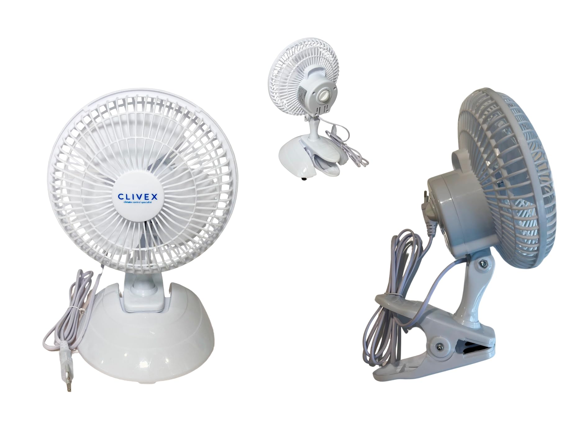 Ventilator mit Klammer und Clip, 15 cm (15 W), 2 Geschwindigkeitsstufen, inklusive Basis zur Verwendung als Schreibtisch