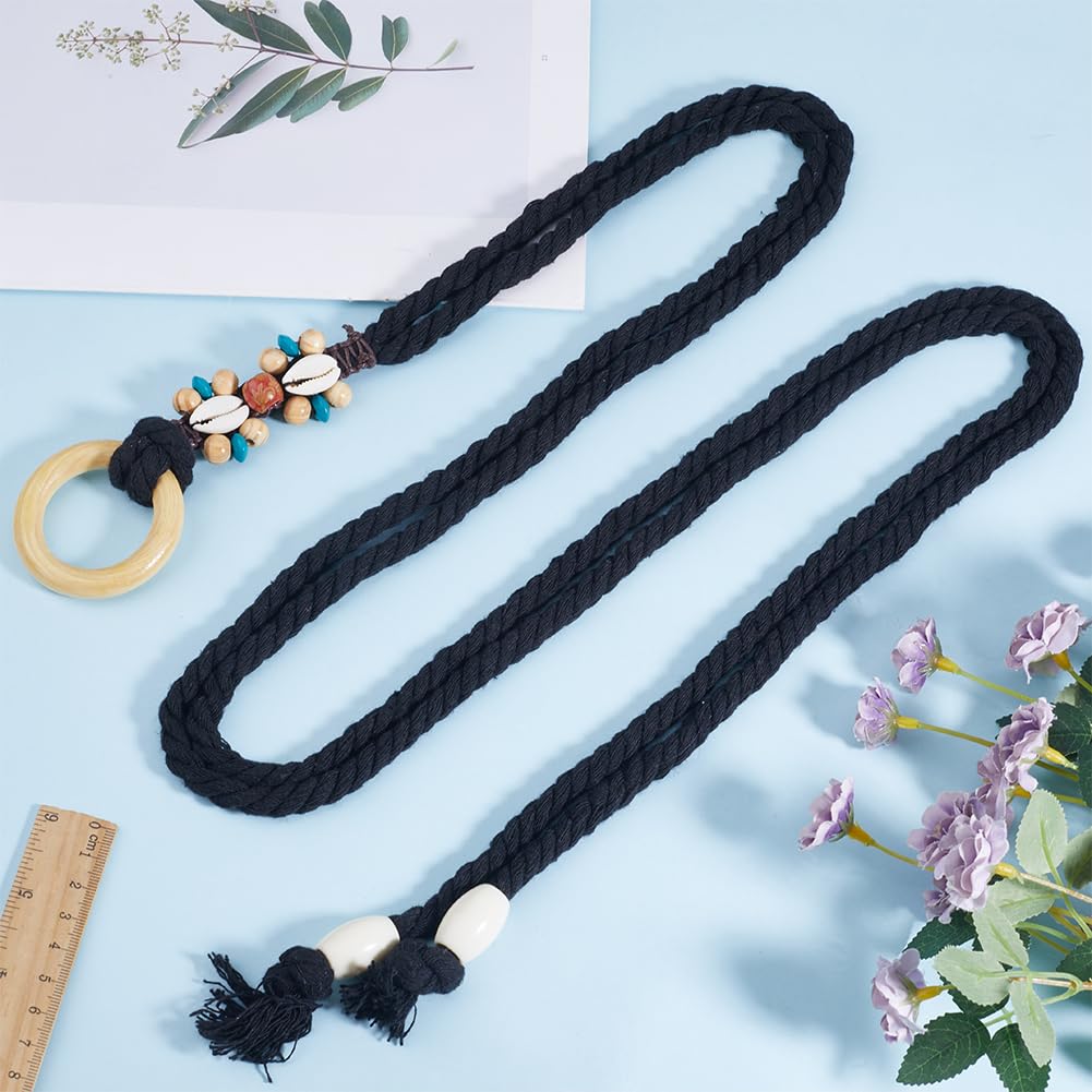 GORGECRAFT Rope Braid Waist Belt 55 Inch Long Black Simple 