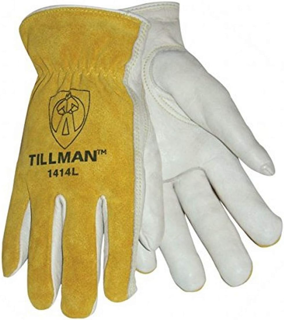 Tillman 1414M 1414 Unlined Cowhide Leather Drivers Glove, Cowhide Leather, Medium, White/Yellow (Pack of 12)