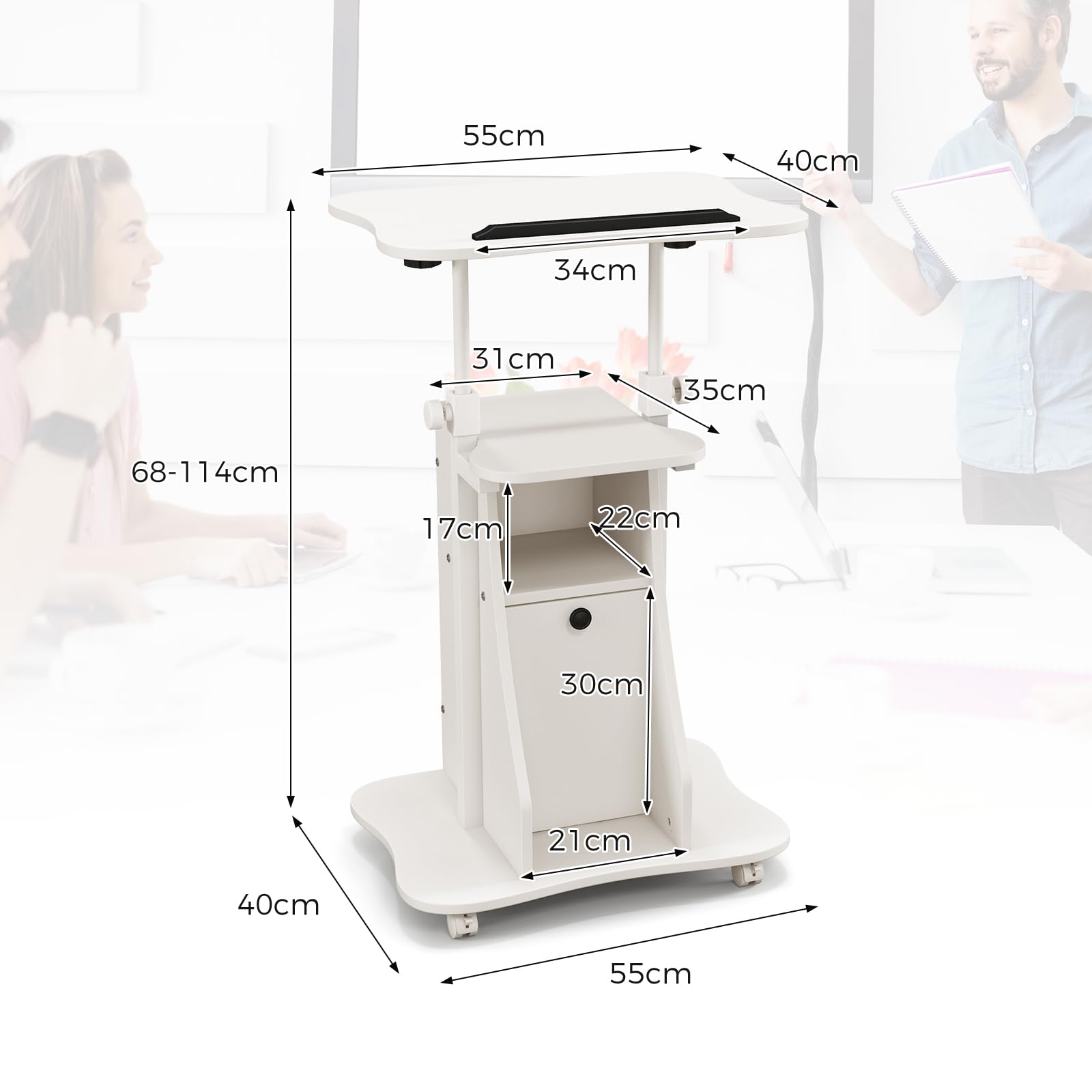 In Hoogte Verstelbaar Sta-bureau 60 X 60 Cm Met 4 Wielen - Laptoptafel - Kantelbaar - Voor Thuis En Kantoor Zwart