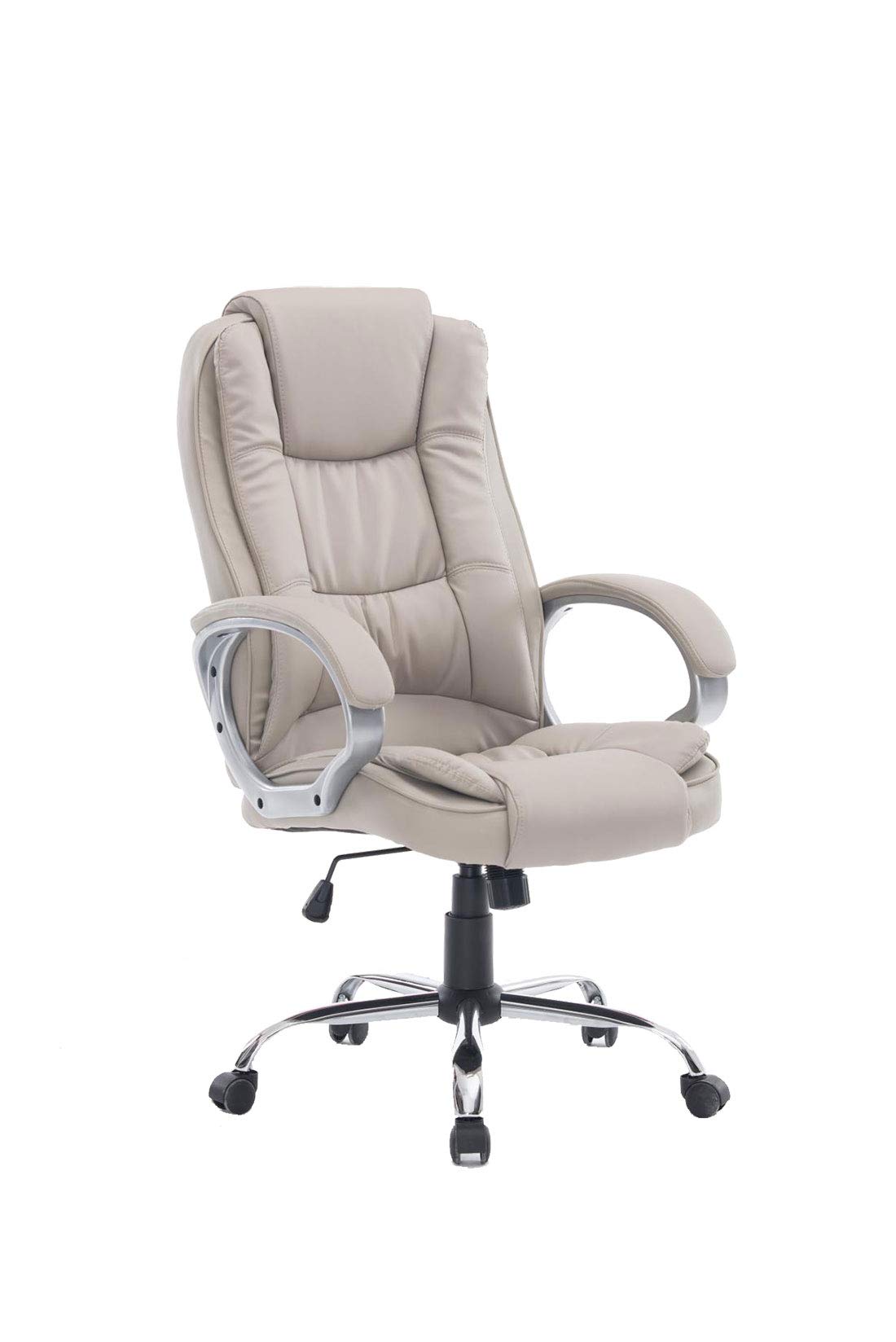 HOGAR24 ES Silla sillón de Oficina Estudio Alta Gama tapizado en Piel sintética, Color Beige taupé.